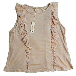 SUNDRY Double Ruffle 100% Pima Cotton Pale‎ Pink Tank Top Women's SMALL (1)